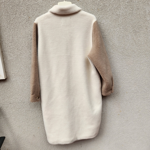 REBECCA MINKOFF Women's Teddy Sherpa Shirt Jacket Extra Large Cream Tan Faux Fur - Picture 5 of 11